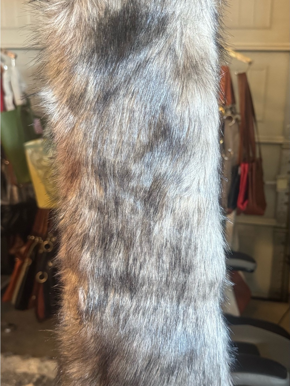 Luxury Gray Faux Fur Scarf